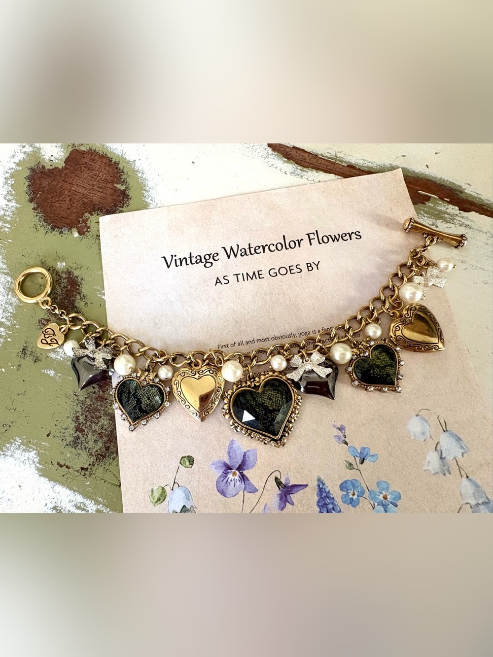 RARE HTF Y2K Betsey Johnson Vintage Heart Charm Bracelet Locket Snakeskin OOAK